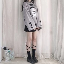 Juwas CLOTHING Cartoon Girl Print Loose Hoodie
