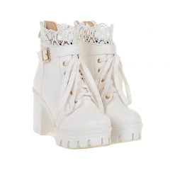 Juwas.com Online Store White Black Lace Up Ankle Boots NEW ARRIVAL