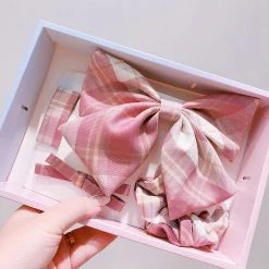 Juwas Plaid Bowknot Hair Clip Collect Box ACCESSORIES