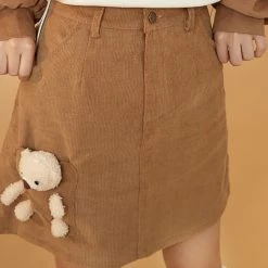 Juwas Cartoon Bear Print Button Collar Sweatshirt Skirt CLOTHING