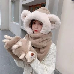 Juwas Cute Bear Hooded Warm Soft Scarf CLOTHING