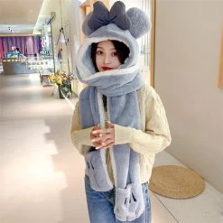 Juwas Cute Bow Knot Hooded Warm Soft Scarf