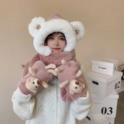 Juwas Cute Bear Hooded Warm Soft Scarf CLOTHING