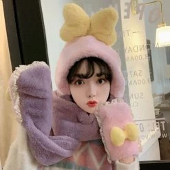 Juwas Bow Knot Hooded Warm Soft Scarf