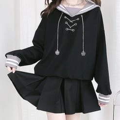 Juwas Sailor Collar Chain Irregularity Sweatshirt