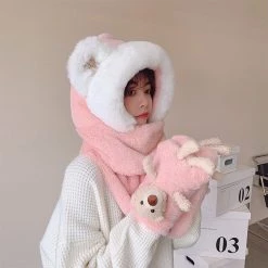 Juwas Cute Bear Hooded Warm Soft Scarf CLOTHING