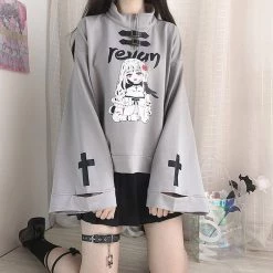 Juwas CLOTHING Cartoon Girl Print Loose Hoodie