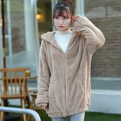 Juwas.com Online Store Sweet Hooded Bear Ear Fleece Coat