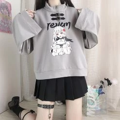 Juwas CLOTHING Cartoon Girl Print Loose Hoodie