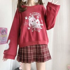 Juwas Animal Girl Happy Shopping Letter Print Hoodie CLOTHING