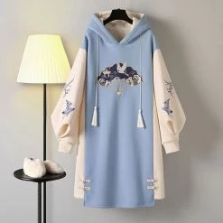 Juwas Vintage Embroidery Loose Sweatshirt Dress