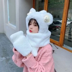 Juwas CLOTHING Cartoon Bear Hooded Scarf Gloves