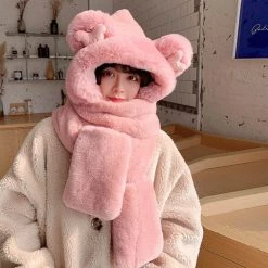 Juwas NEW ARRIVAL Bear Ear Hooded Scarf Gloves