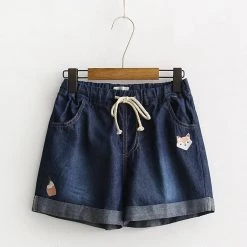 Juwas NEW ARRIVAL Cheeky Fox Embroidered Denim Shorts