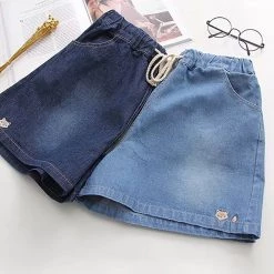 Juwas NEW ARRIVAL Fox Embroidery Vintage Denim Shorts