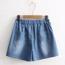 Juwas NEW ARRIVAL Fox Embroidery Vintage Denim Shorts