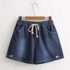 Juwas NEW ARRIVAL Fox Embroidery Vintage Denim Shorts