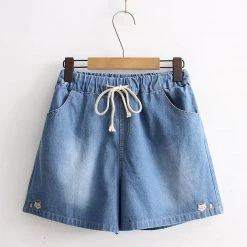 Juwas NEW ARRIVAL Fox Embroidery Vintage Denim Shorts