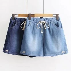 Juwas NEW ARRIVAL Fox Embroidery Vintage Denim Shorts