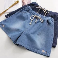 Juwas NEW ARRIVAL Fox Embroidery Vintage Denim Shorts