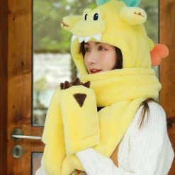 Juwas Cute Dinosaur Hooded Warm Soft Scarf