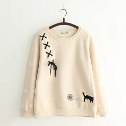 Juwas NEW ARRIVAL Adorable Black Cat Embroidered Sweater