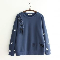 Juwas NEW ARRIVAL Adorable Black Cat Embroidered Sweater