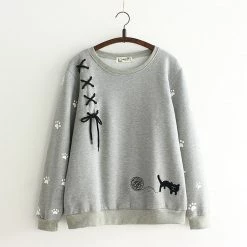 Juwas NEW ARRIVAL Adorable Black Cat Embroidered Sweater