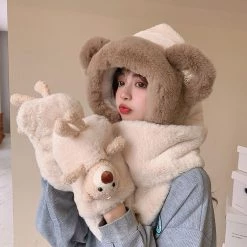 Juwas Cute Bear Hooded Warm Soft Scarf CLOTHING
