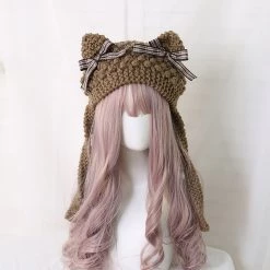 Juwas Cat Ear Bowknot Knitted Hat