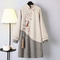 Juwas Vintage Embroidery Loose Sweatshirt Dress