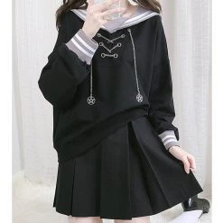 Juwas Sailor Collar Chain Irregularity Sweatshirt