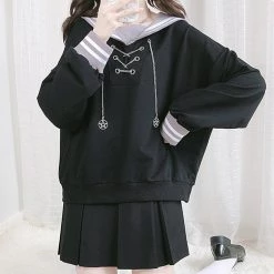 Juwas Sailor Collar Chain Irregularity Sweatshirt