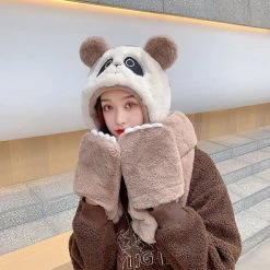 Juwas Cute Panda Hooded Scarf Gloves