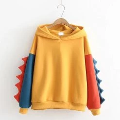Juwas Cool Dinosaur Color-block Oversized Hoodie