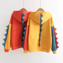 Juwas Cool Dinosaur Color-block Oversized Hoodie