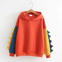 Juwas Cool Dinosaur Color-block Oversized Hoodie