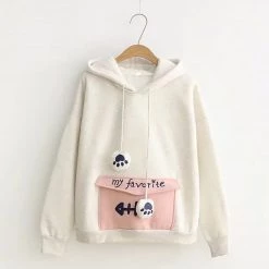 Juwas Fishbone Print Pocket Warm Hoodie