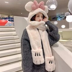 Juwas Cute Bow Knot Hooded Warm Soft Scarf