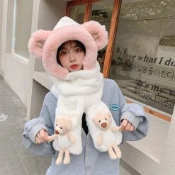 Juwas Cute Bear Hooded Warm Soft Scarf CLOTHING