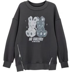 Juwas Rabbit NO VIOLENCE Print Plush Sweatshirt