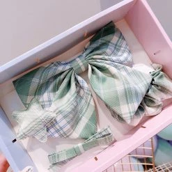 Juwas Plaid Bowknot Hair Clip Collect Box ACCESSORIES