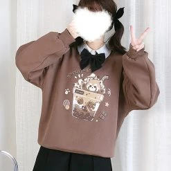 Juwas Chocolate Milky Tea Print Sweatshirt