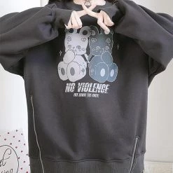 Juwas Rabbit NO VIOLENCE Print Plush Sweatshirt