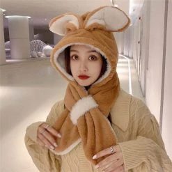 Juwas CLOTHING Cute Rabbit Ear Warm Hooded Scarf