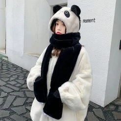 Juwas Cute Panda Hooded Scarf Gloves