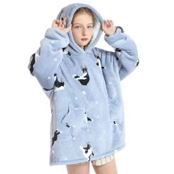 Juwas Dog Print Oversize Pocket Warm Pajamas Sweatshirt CLOTHING