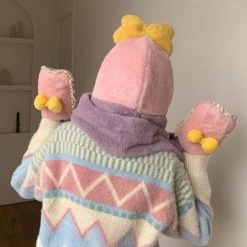 Juwas Bow Knot Hooded Warm Soft Scarf