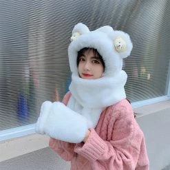 Juwas CLOTHING Cartoon Bear Hooded Scarf Gloves