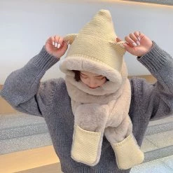 Juwas CLOTHING Cute Ear Hooded Warm Soft Scarf